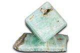 Polished Blue Caribbean Calcite Cube with Base - Pakistan #338312-1